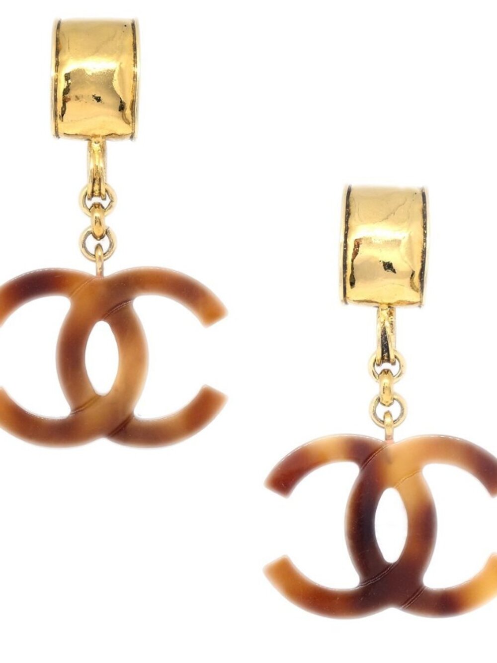 Chanel CC Dangle Earrings Gold Clip-On Brown 94P 142124 - Picture 5 of 8